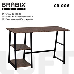 Стол на металлокаркасе Brabix BRABIX "LOFT CD-006", 1200х500х730 мм, 2 полки, цвет морёный дуб, 641224 в Бузулуке