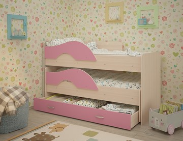 Двухэтажная детская кровать Радуга 1.6 с ящиком, корпус Млечный дуб, фасад Розовый в Бузулуке