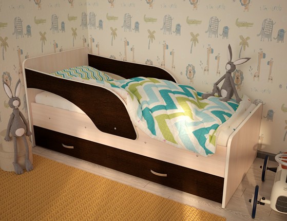 Кровать с бортиками Максимка, корпус Млечный дуб, фасад Венге в Орске - изображение