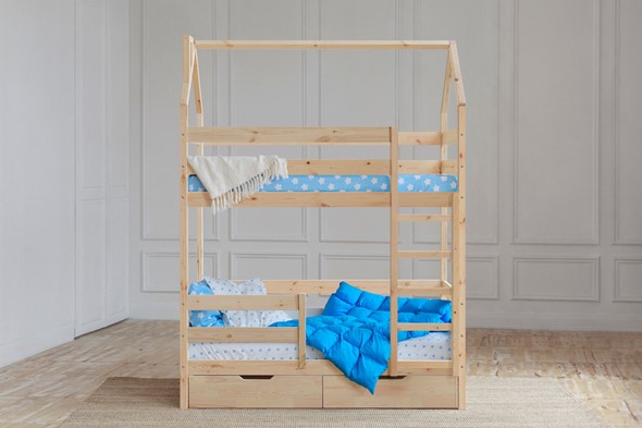 Детская 2-ярусная кровать Домик с ящиками, без покраски в Орске - изображение