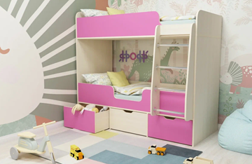Детская 2-этажная кровать Малыш двойняшка 70х160, корпус Дуб молочный, фасад Розовый в Бузулуке