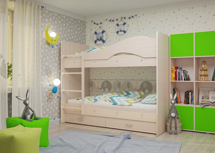 Детская 2-этажная кровать Мая на щитах, цвет Млечный дуб в Орске - изображение 2