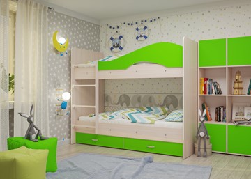 Детская двухэтажная кровать Мая на щитах, корпус Млечный дуб, фасад Салатовый в Орске - предосмотр 2