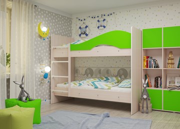 Детская двухэтажная кровать Мая на щитах, корпус Млечный дуб, фасад Салатовый в Орске - предосмотр 1