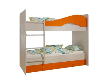 Двухэтажная кровать Мая с 2 ящиками на щитах, корпус Млечный дуб, фасад Оранжевый в Орске - предосмотр 4