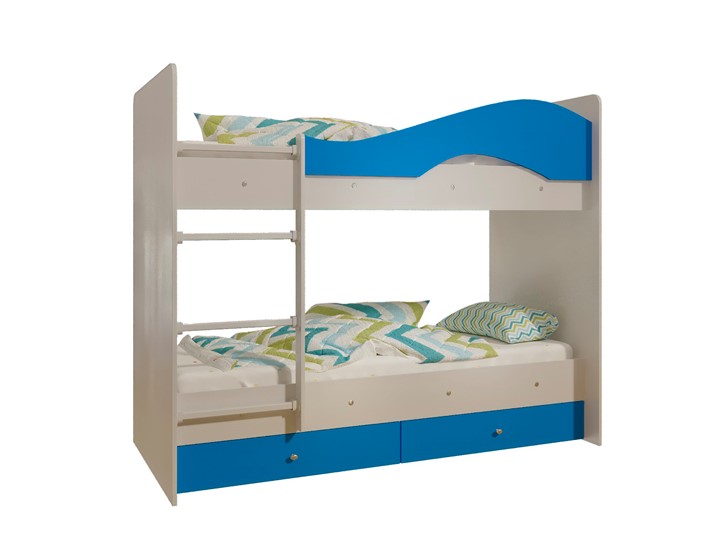 Кровать 2-ярусная Мая с 2 ящиками на щитах, корпус Млечный дуб, фасад Синий в Бузулуке - изображение 4
