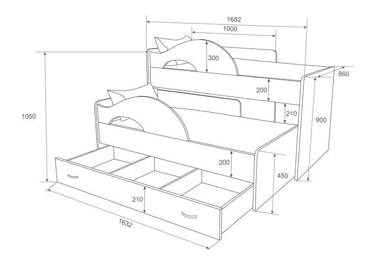 Кровать двухъярусная Радуга 1.6 с ящиком, цвет Млечный дуб в Бузулуке - изображение 1