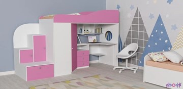 Кровать-чердак детская Кадет-1, корпус Белое дерево, фасад Розовый в Бузулуке