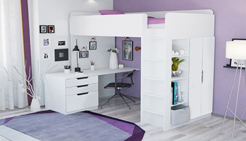 Кровать детская с письменным столом и шкафом POLINI Kids Simple Белый в Бузулуке - предосмотр 1
