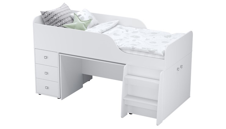 Кровать с лестницей с рабочей зоной POLINI Kids Simple 4500 Белый в Орске - изображение 6