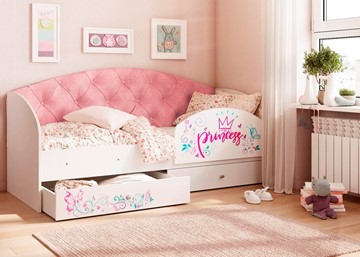 Кровать детская односпальная Эльза с бортиком, Розовый (латы) в Орске