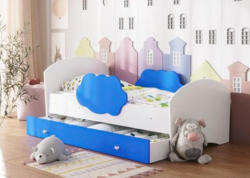 Детская кровать Тучка с ящиком, корпус Белый, фасад Синий в Орске