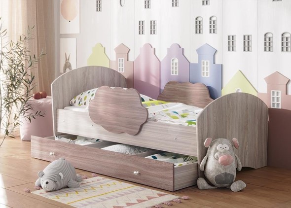 Кровать детская Тучка с ящиком, корпус Ясень Шимо светлый, фасад Ясень Шимо темный в Бузулуке - изображение