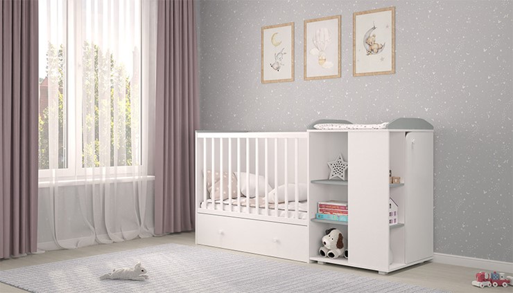 Кровать-трансформер детская с комодом POLINI Kids Ameli 800 Белый / Серый, серия AMELI в Бузулуке - изображение 2