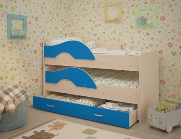 Детская 2-этажная кровать Радуга 1.6 с ящиком, корпус Млечный дуб, фасад Синий в Орске