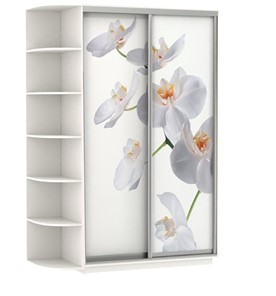 Шкаф 2-дверный Хит, 1500x600x2200, фотопечать, со стеллажом, белая орхидея, белый снег в Бузулуке