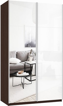 Шкаф-купе двухдверный Прайм (Зеркало/Белое стекло) 1200x570x2300, венге в Бузулуке - изображение
