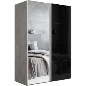 Шкаф 2-дверный Эста (Зеркало/Стекло черное) 1600x660x2200, бетон в Орске