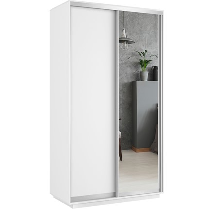 Шкаф 2-х дверный Хит (ДСП/Зеркало), 1200x600x2200, белый снег в Орске - изображение