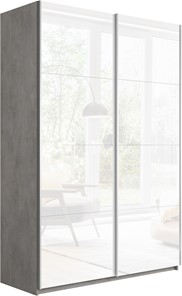 Шкаф 2-х створчатый Прайм (Белое стекло/Белое стекло) 1200x570x2300, бетон в Орске