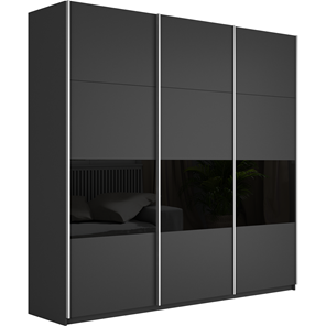 Шкаф 3-дверный Широкий Прайм (ДСП / Черное стекло) 2400x570x2300, Серый диамант в Орске
