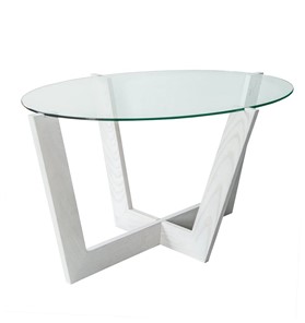 Овальный столик Оникс-6, Выбеленный дуб/Прозрачное стекло в Орске