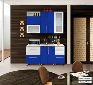 Гарнитур кухонный Мыло 224 1600х918, цвет Синий/Белый металлик в Бузулуке