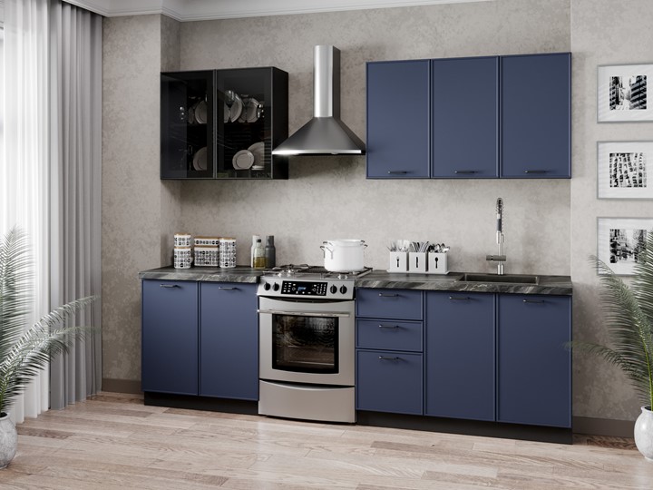 Кухонный гарнитур 2600 Индиго, Черный/Темно-синий в Бузулуке - изображение