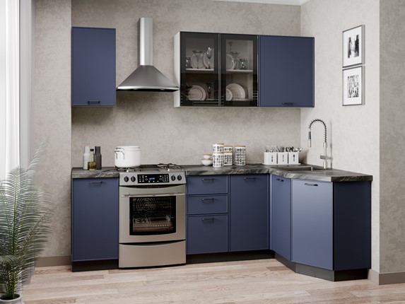 Угловая кухня 2400 Индиго, Белый/Темно-синий в Бузулуке - изображение