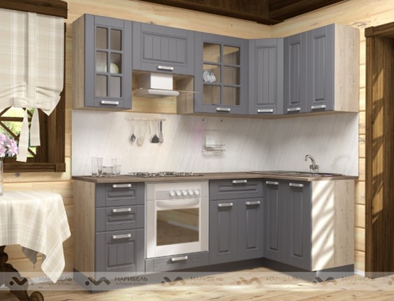 Угловой кухонный гарнитур Прованс 2200х1200, цвет Черный ясень/Дуб баррик в Бузулуке - изображение