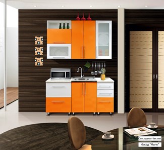 Гарнитур кухонный Мыло 224 1600х718, цвет Оранжевый/Белый металлик в Орске