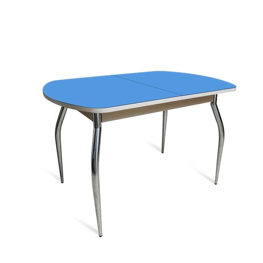 Кухонный стол раздвижной ПГ-01 СТ2, дуб молочный/синие стекло/35 хром гнутые металл в Бузулуке - изображение 1