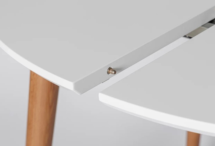 Обеденный круглый раздвижной стол Белая Эмаль д. 90 см МДФ ножки светлый орех в Орске - изображение 4