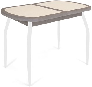 Кухонный раскладной стол Будапешт-мини ПЛ (ноги белые, плитка бежевая/серый камень) в Орске