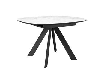 Обеденный раздвижной стол DikLine BK100 Керамика Белый мрамор/подстолье черное/опоры черные в Бузулуке