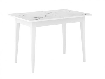 Кухонный раздвижной стол Dikline M110 Белый/стекло белый мрамор сатин/ножки MM белые в Оренбурге