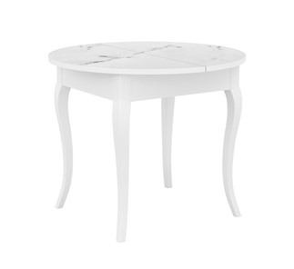 Кухонный стол раскладной Dikline MR100 Белый/стекло белое мрамор сатин/ножки MC белые в Орске