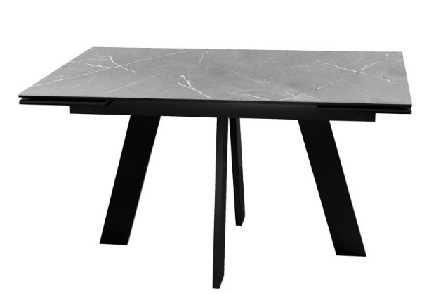 Обеденный раздвижной стол DikLine SKM140 Керамика серый мрамор/подстолье черное/опоры черные (2 уп.) в Бузулуке - изображение 1
