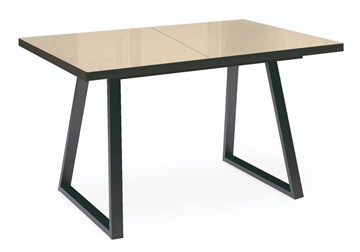 Кухонный раздвижной стол Dikline ZBS120 Стекло крем/ножки черные в Орске