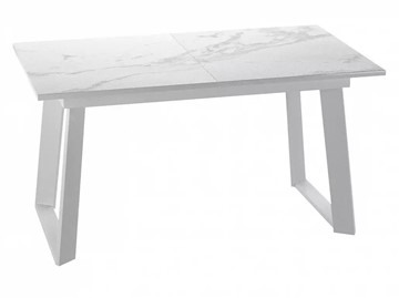 Кухонный раздвижной стол Dikline ZLS140 Мрамор белый глянец/ножки белые в Орске