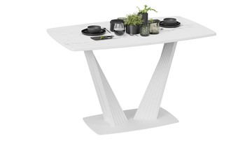 Кухонный стол раздвижной Фабио тип 1 (Белый матовый, Стекло матовое белый мрамор) в Орске