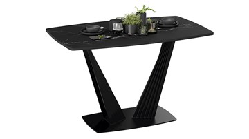 Кухонный раскладной стол Фабио тип 1 (Черный муар, Стекло матовое черный мрамор) в Орске