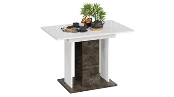 Кухонный стол раскладной Кёльн тип 1 (Ателье темный, Белый, Стекло Белый глянец) в Орске