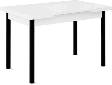 Кухонный стол раскладной Милан-1 EVO, ноги металлические черные, стекло белое/серый в Орске