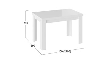 Кухонный стол раздвижной Норман тип 1, цвет Белый/Стекло белый глянец в Орске - предосмотр 2