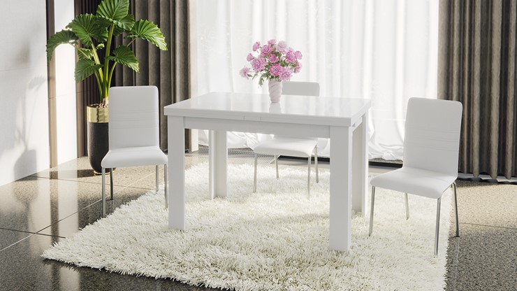 Кухонный стол раздвижной Норман тип 1, цвет Белый/Стекло белый глянец в Орске - изображение 4
