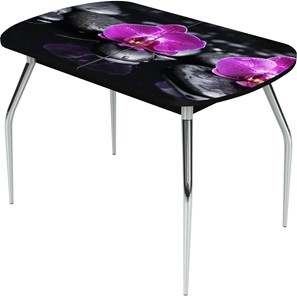 Кухонный раскладной стол Ривьера исп.1 ноги метал. крашеные №24 Фотопечать (Цветы №14) в Бузулуке