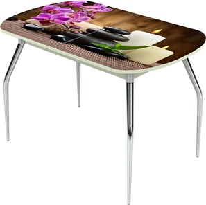 Кухонный стол раздвижной Ривьера исп.2 ноги метал. крашеные №24 Фотопечать (Цветы №18) в Бузулуке