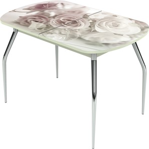 Раздвижной стол Ривьера исп.2 ноги метал. крашеные №24 Фотопечать (Цветы №41) в Орске