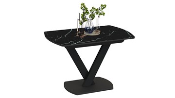 Кухонный стол раскладной Салерно тип 1 (Черный муар/Стекло черный мрамор) в Орске